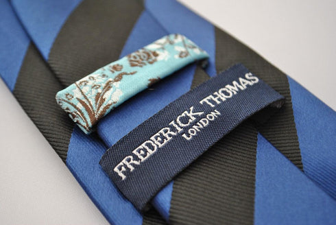 black and dark blue barber striped tie